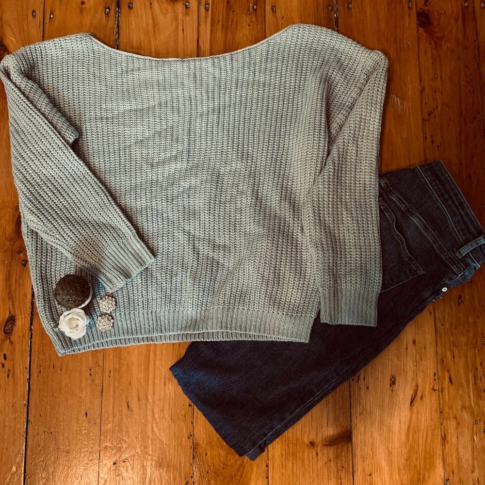 Light grey off shoulder sweater!